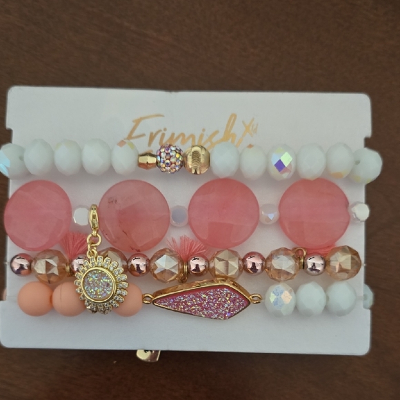 Erimish Jewelry - Erimish Coral & White Crystal Charm Bracelet Stack